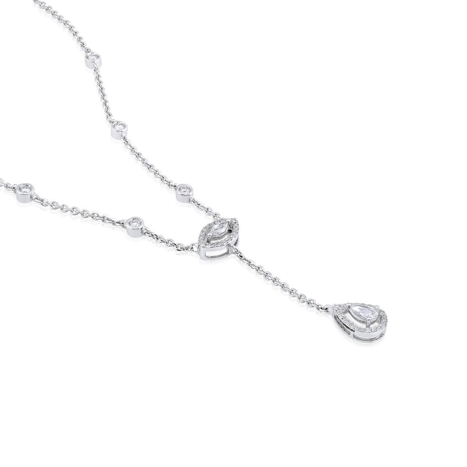Solid Gold 0.6ct Natural Diamond Briolette Marquise Drop Lariat Necklace