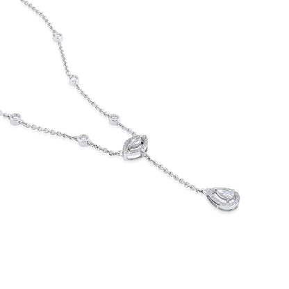 Solid Gold 0.6ct Natural Diamond Briolette Marquise Drop Lariat Necklace