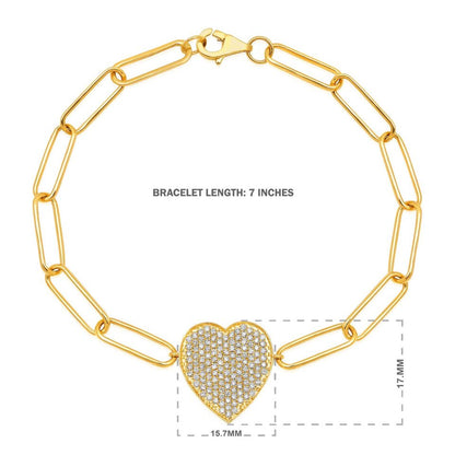 Solid Gold 0.6ct Natural Diamond Heart Paperclip Link Bracelet