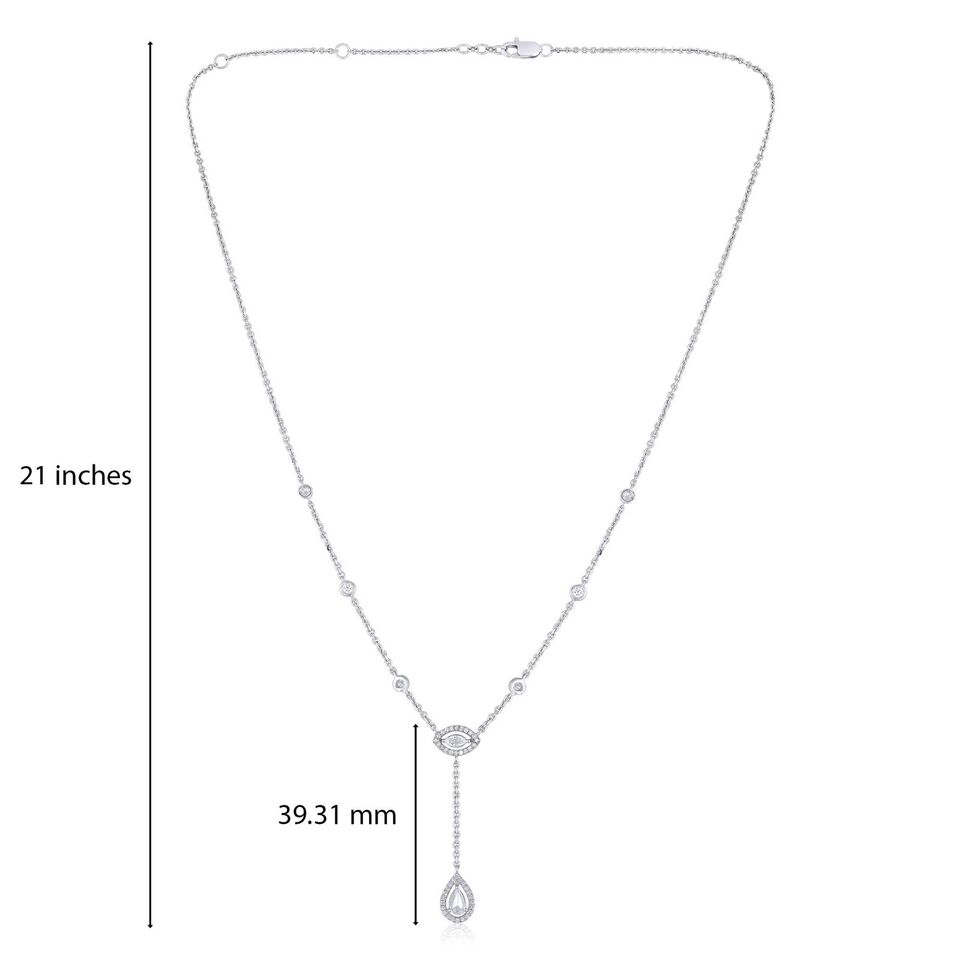 Solid Gold 0.6ct Natural Diamond Briolette Marquise Drop Lariat Necklace