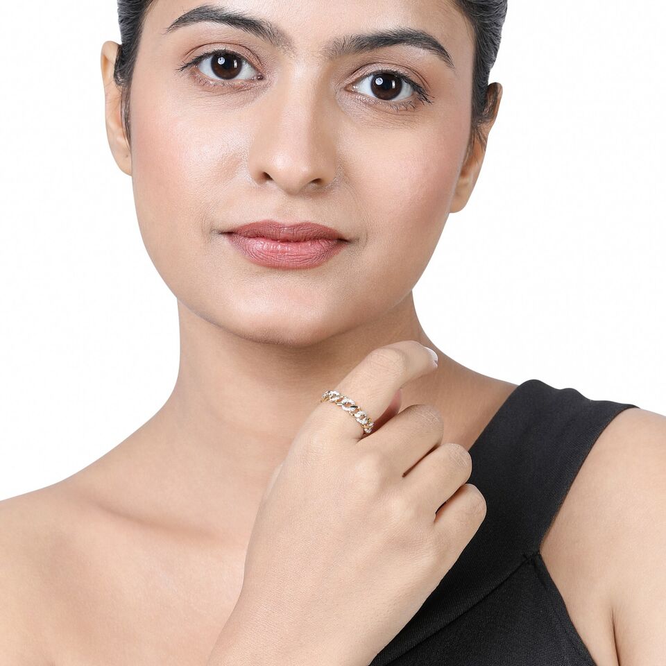 0.2ct Natural Diamond Solid Gold Chain Link Band Ring